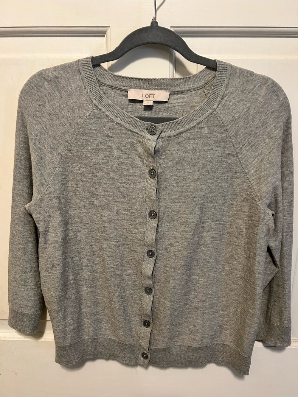 LOFT Gray Button-Front Knit Cardigan